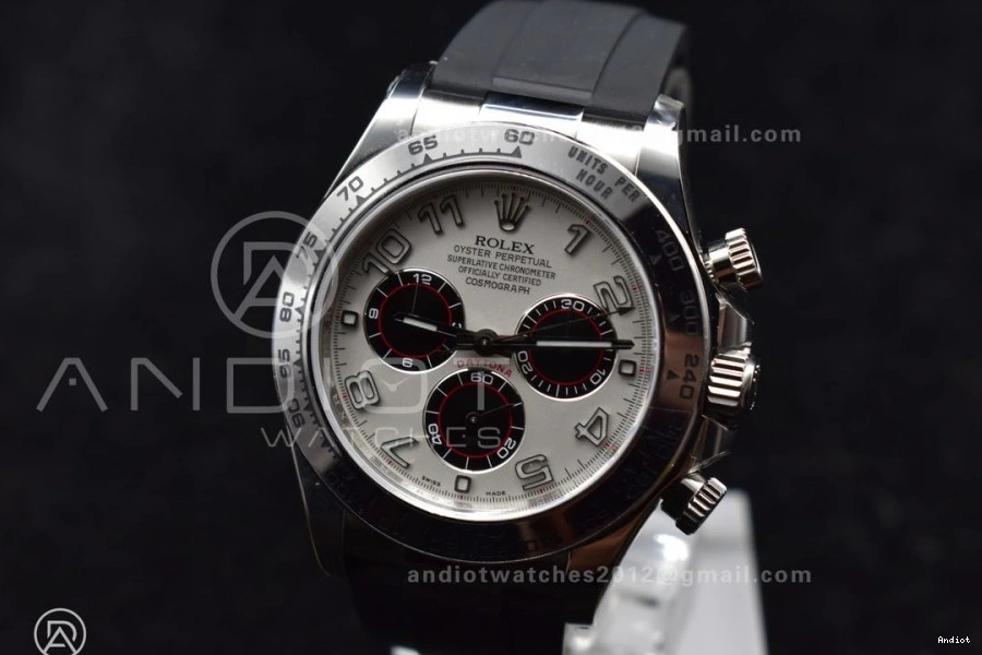 Strap 1:1 904L Dial Clean V2 Silver Edition on Case SA4130 Rubber Best Black Daytona SS 116519 0427